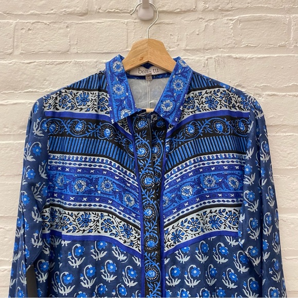 Bella Tu || Lara Block Print Shirtdress Dress Blue Floral Small NWT - Picture 2 of 8